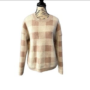 Verve Ami Women's Pink Buffalo Check Soft Button Back Long Sleeve Sweater XL